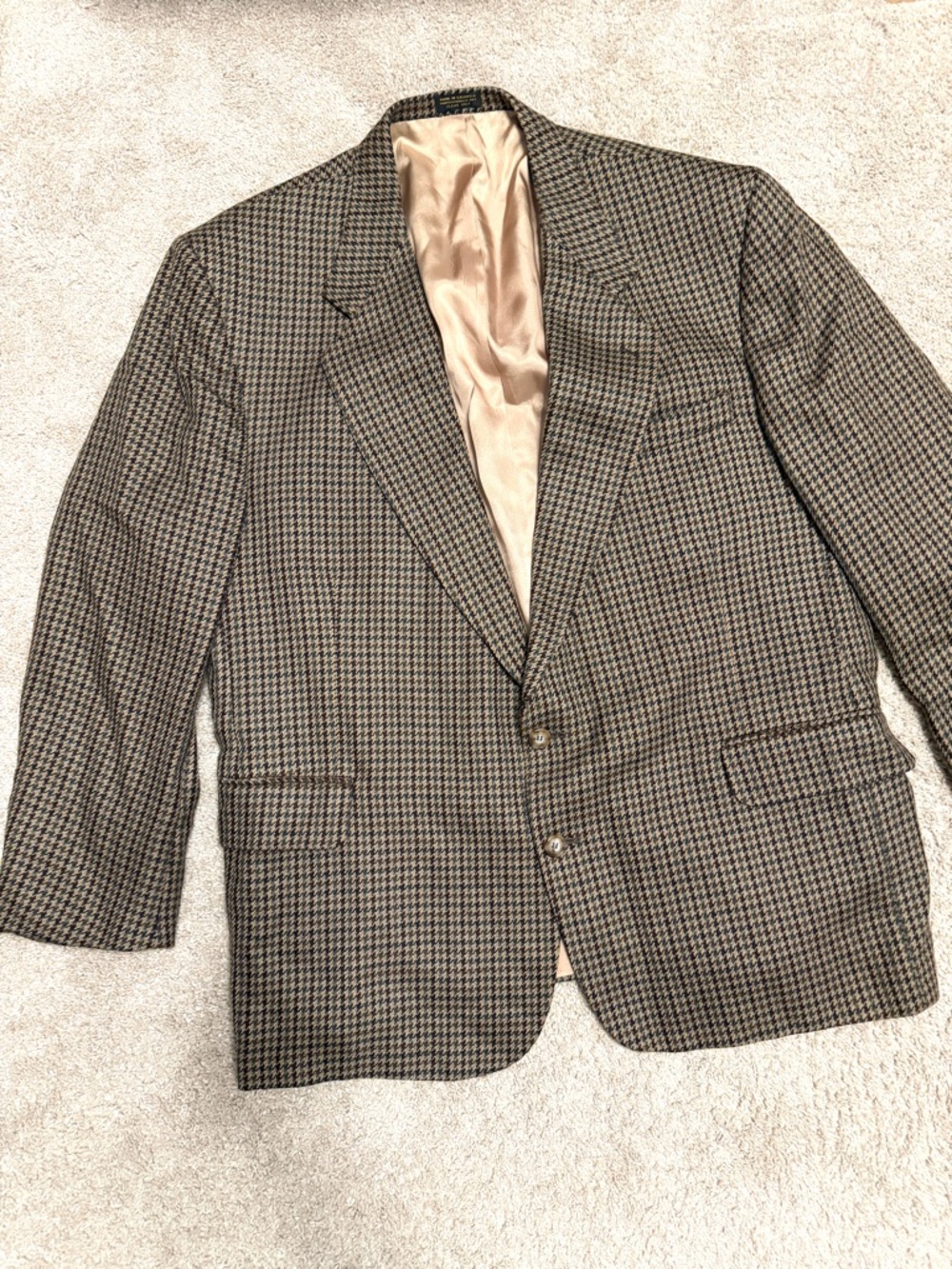 Oscar De La Renta VTG Men's Houndstooth Pattern Blazer in Brown 48R
